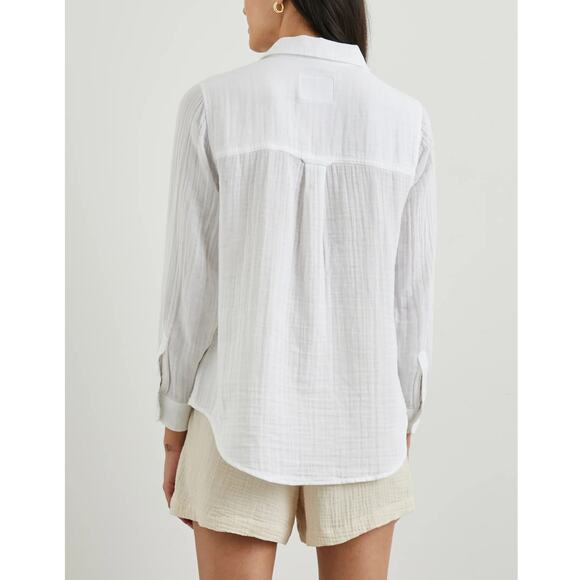 Rails Ellis 100% Cotton Gauze Long Sleeve Button-Up Shirt Top White XS - Picture 2 of 10